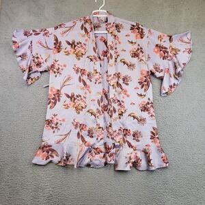 Victoria's Secret‎ Floral Kimono Robe Womens Size XS Purple Missing Tie Belt